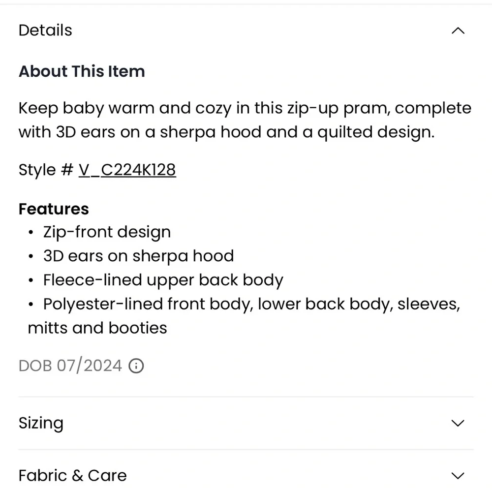 CARTERS baby quilted hooded pram